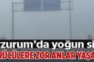 Erzurum’da etkili olan yoğun sis sürücülere zor anlar yaşattı