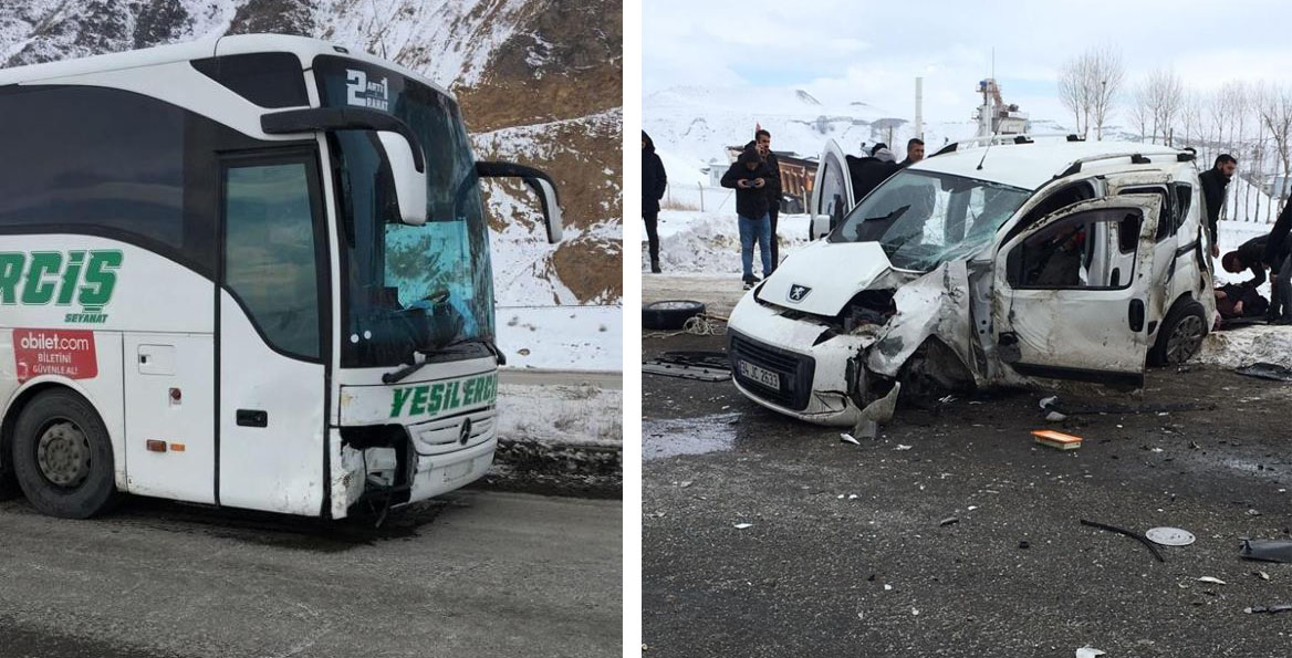 Yolcu otobüsü kamyonete çarptı: 3 yaralı